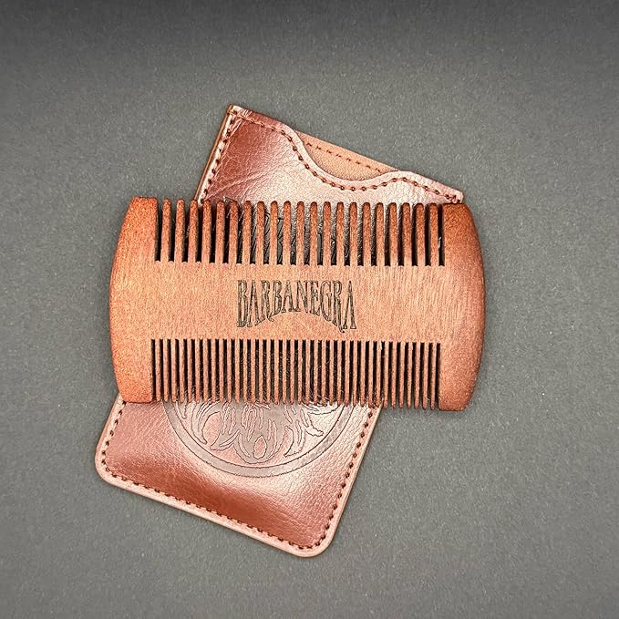 Barbanegra Legendary's Beard and Mustache Wood Comb with elegant Case, Anti-Static, Pocket Size for all types of Beards., Brown