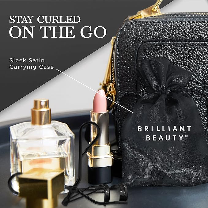 Brilliant Beauty Eyelash Curler with Satin Bag & Refill Pads - Award Winning Eye Lash Curlers for Dramatically Curled Eyelashes & Lash Lift in Seconds (Jet Black)