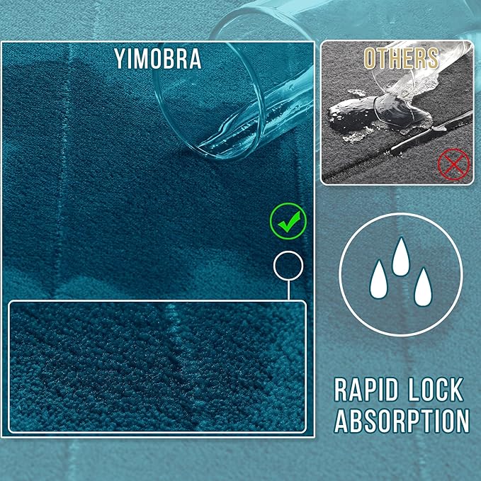 Yimobra Large Bath Mat Set 2 Piece- Super Soft Absorbent Quick Dry Memory Foam Bathroom Rugs, Machine Washable Non Slip Floor Carpet for Tub Shower & Double Vanity (17x24 & 44x24, Peacock Blue)