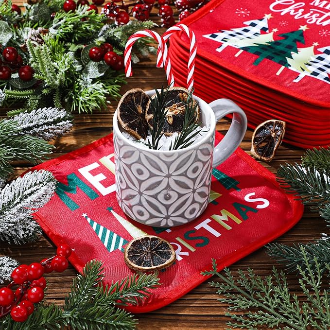 Bencailor 12 Pcs Pot Holders with Pocket Kitchen Hot Potholders Hot Pad Oven Mitts Cookie Bag Oven Gloves for Kitchen Gift Baking Cooking(Red,Novelty)