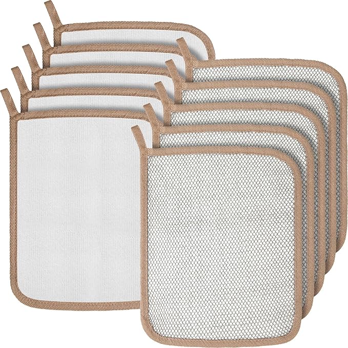 Tudomro 10 Pcs Exfoliating Washcloths Double Sided Man Wash Cloths Body Face Exfoliating Scrub Cloths for Shower Men Women(10.2 x 8.7 Inch,Gray)