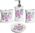 Zahari Home 4pc Michelle Bathroom Accessories Sets Lotion Pump, Tumbler, Tooth Brush Holder and Soap Dish Unique Design Floral Bathroom Set