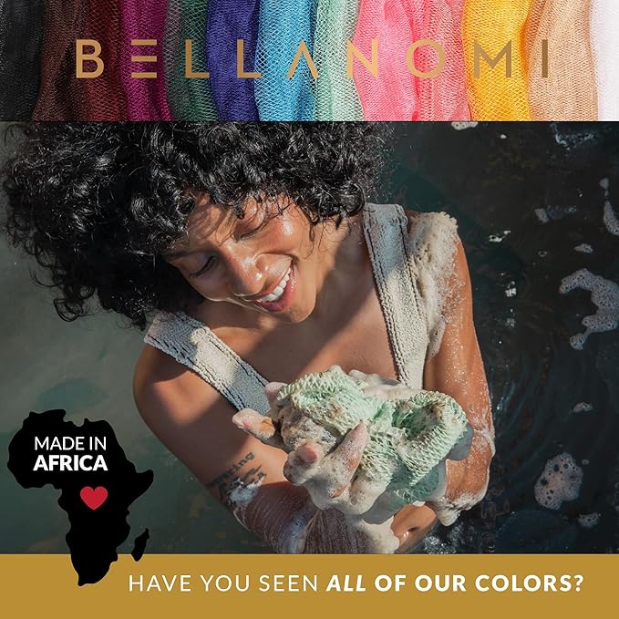 BELLANOMI African Net Sponge - Authentic Sapo Exfoliating Net, Ethically sourced from Nigeria, 45" Long Back Scrubber, Quick Dry Loofah Alternative for Gentle Exfoliation Daily Use