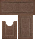 SHACOS Soft Fluffy Bathroom Rugs Set of 3 Pieces with Runner U Shape Toilet Rugs Bath Mats Non Slip Washable Bath Rugs Absorbent Bathroom Carpet, Coffee Brown