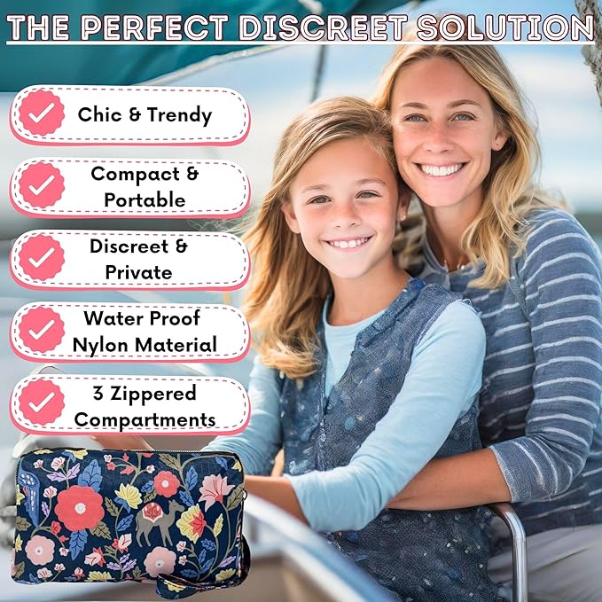 First Period Pal Pack to-Go Kit | 24 pcs | First Period Kit for Tweens | Teen Period Kit| Discrete Period Bag, Pads, Panty Liners, Period Kits for Tweens 10-12 (Florets)