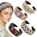 EBOOT 4 Pieces Boho Headband for Women Embroidery Wide Hair Band Bohemia Floral Knotted Wide Headbands Vintage Ethnic Style Girls Accessories(Classic Pattern)