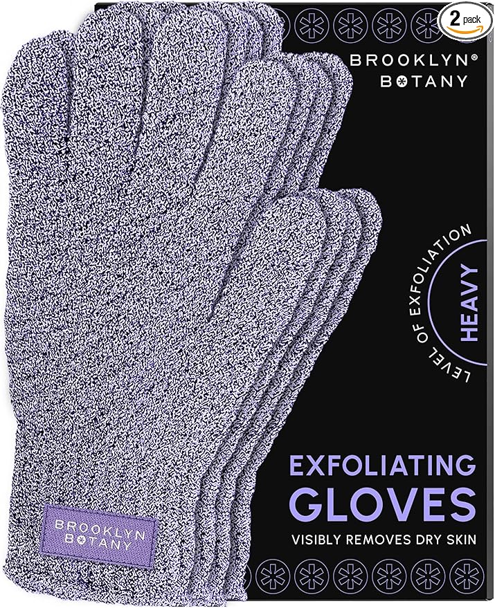 Brooklyn Botany Exfoliating Gloves for Bath and Shower – Heavy Duty Exfoliating Body Scrubber for Massage and Dead Skin Remover for Body – 2 Pairs
