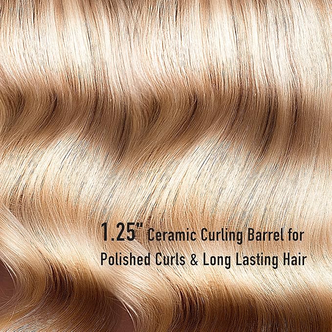 LANVIER 1.25 Inch Long Barrel Curling Iron, 1 1/4 Inch Curling Iron for Medium to Long Hair up to 450F, Worldwide Dual Voltage Curler for Traveling, Waving Style Tool - Rose Gold