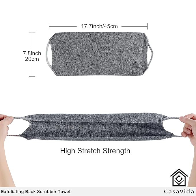 CASAVIDA Back Scrubber for Shower Nylon Bath Towel Washer Exfoliating Washcloth Rear Japanese Stretchable Strap Wash Cloth Body Exfoliation 2 Pack (Rose Pink + Lake Blue)