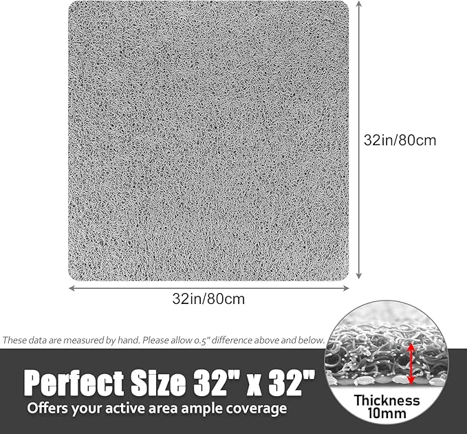 Shower Mat Bathtub Mat Non-Slip - 32x32 Inch, Soft Comfort Bath Mat with Drainage Holes, PVC Loofah Massage Bathmat for Shower, Tub, Bathroom, Wet Areas, Quick Drying