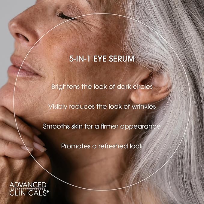 Advanced Clinicals 5-in-1 Eye Serum | Multi-Benefit Visible Anti Aging Under Eye Serum Face Moisturizer Reduces Appearance Of Dark Circles, Puffy Eyes, Crows Feet, Wrinkles, & Fine Lines, 2-Pack