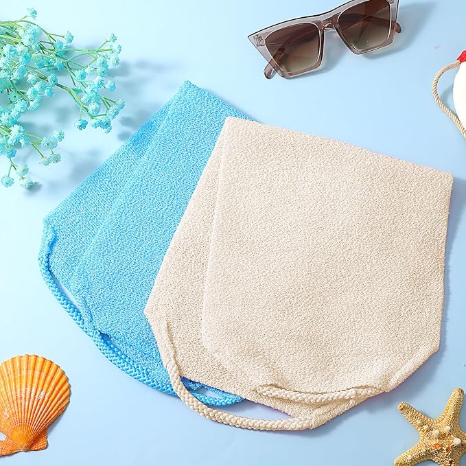 2pcs Exfoliating Back Scrubber, Nylon Shower Bath Exfoliator Extended Length Body Scrub Towel Stretchable Pull Korean Washcloth Strap with Handles