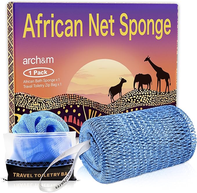 ARCH&M African Net Sponge Authentic - Exfoliating Body Scrub Bath Sponge Back Scrubber Washcloth for Shower Daily Use Travel Toiletry Bag Real Afroscrub Exfoliator Skin Care Bathing Accessories