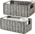 Vagusicc Wicker Storage Basket, Set of 2 Hand-Woven Paper Rope Wicker Basket, Small Storage Baskets for Organizing Toilet Paper Basket, Foldable Large Cube Storage Organizer Bins for Shelves (Grey)
