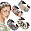 EBOOT 4 Pieces Boho Headband for Women Embroidery Wide Hair Band Bohemia Floral Knotted Wide Headbands Vintage Ethnic Style Girls Accessories(Delicate Pattern)