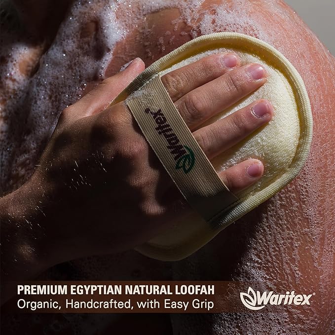 Waritex Natural Loofah Body Scrubber - All Natural Loofah Sponge with Hand Strap, Exfoliating and Gentle Cleansing for Face and Body, Bath Scrubber for Men and Women, 3 Count (1 Pack)