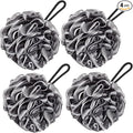 VANZAVANZU Bath Loofah Large 80g Shower Sponge Body Scrubber Mesh Pouf for Men and Women, Set of 4 (Black with White)