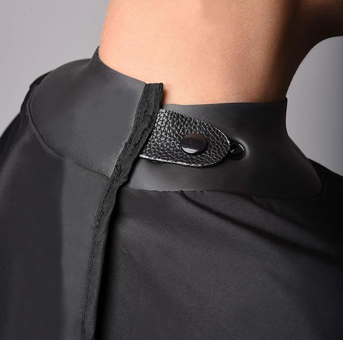 FRAMAR Black Salon Cape – Shampoo Hair Cape, Salon Color Capes, Chemical Capes For Hairstylist, Hair Dressers Drape, Cosmetology Supplies, Barber Supplies - Snap Closure & Rubberized