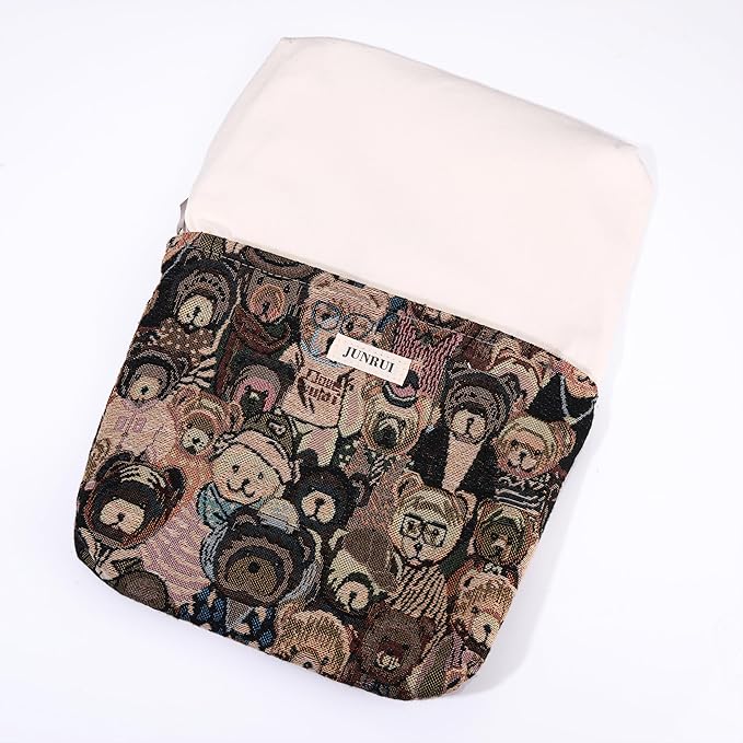 2PCS Makeup Bag Small Cute Cosmetic Bags for Women，Bear Pattern Travel Toiletry Bag for Purse, Large Canvas Cosmetic Pouch Makeup Organizer Tool Pouch with Zipper（Bear Brown）