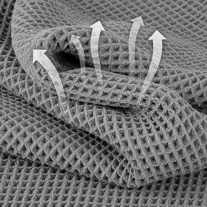 Microfiber Waffle Face Towels, 4 Pieces, Soft, Absorbent, Fast Drying, Lint Free 430 GSM (Gray)