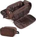 PAVILIA Toiletry Bag for Men Women, Mens Travel Bag Toiletries Organizer Case for Grooming, Travel Essentials Shaving Dopp Kit, PU Leather Water Resistant Cosmetic Pouch, Dark Brown