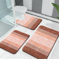 OLANLY Bathroom Rugs Sets 3 Piece, Soft Absorbent Microfiber Bath Mats and U-Shaped Contour Toilet Rug, Plush Shaggy Bath Mat Set for Bathroom (30"x20"+24"x16"+24"x20", Orange)