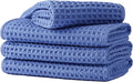 Microfiber Waffle Face Towels, 4 Pieces, Soft, Absorbent, Fast Drying, Lint Free 430 GSM (Dark Blue)
