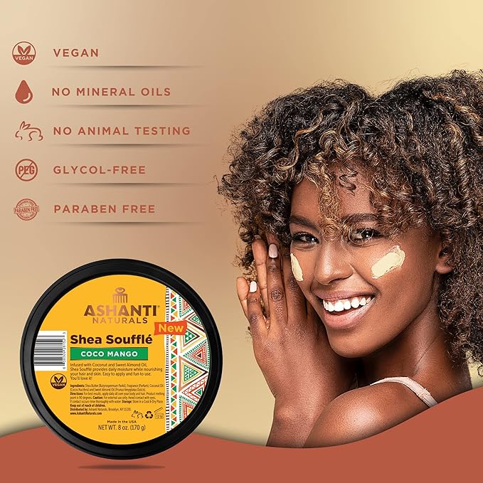 Ashanti Naturals Scented Whipped Shea Butter | Unrefined Shea Butter from Ghana, Coconut and Almond Oil (Coco Mango Souffle, 8 oz)