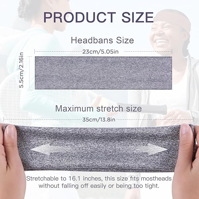 8 Pack Headbands for Women Non Slip - Stylish Sports Hair Bands for Women's Hair - Soft Cotton Cloth Stretchy Headbands for Women for Yoga, Outdoor Exercise Running