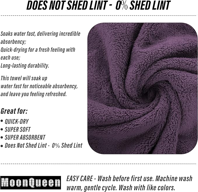 MOONQUEEN 6 Pack Premium Hand Towels - Quick Drying - Microfiber Coral Velvet Highly Absorbent Towels - Multipurpose Use as Hotel, Bathroom, Shower, Spa, Hand Towel 16 x 28 inches (Plum)
