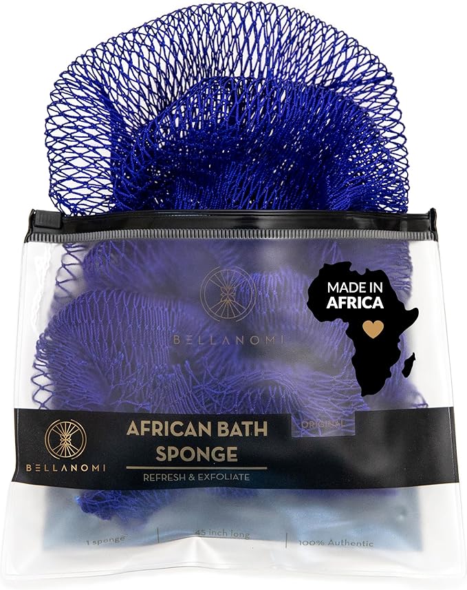 Bellanomi African Exfoliating Net Sponge Authentic Ethically Sourced from Nigeria 45 inch Long (Navy Blue)