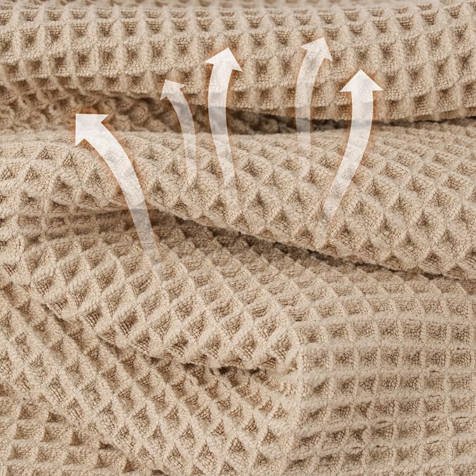 Microfiber Waffle Face Towels, 4 Pieces, Soft, Absorbent, Fast Drying, Lint Free 430 GSM (Beige)