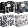 Boao 4 Pieces Canvas Makeup Bags Set Small Cosmetic Pouches for Purse with Zipper Multi Functional Toiletry Travel Case Organizer for Women Gift, 4 Styles(Small,Arrow, Plaid, Tree, Leave)