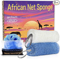 African Net Sponge Afro Scrub - Authentic African Wash Cloths Exfoliating Body Sponges for Showering Back Scrubber Exfoliator Shower Loofah for Body Care Bath Accessories Off White + Sky Blue ARCH&M