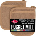 RITZ Terry Pocket Mitt & Hot Pad: Unparalleled Heat Resistant, Durable 100% Cotton – Ergonomically Designed for Optimal Grip – Easy-Care Machine Washable – 2-Pack, Mocha
