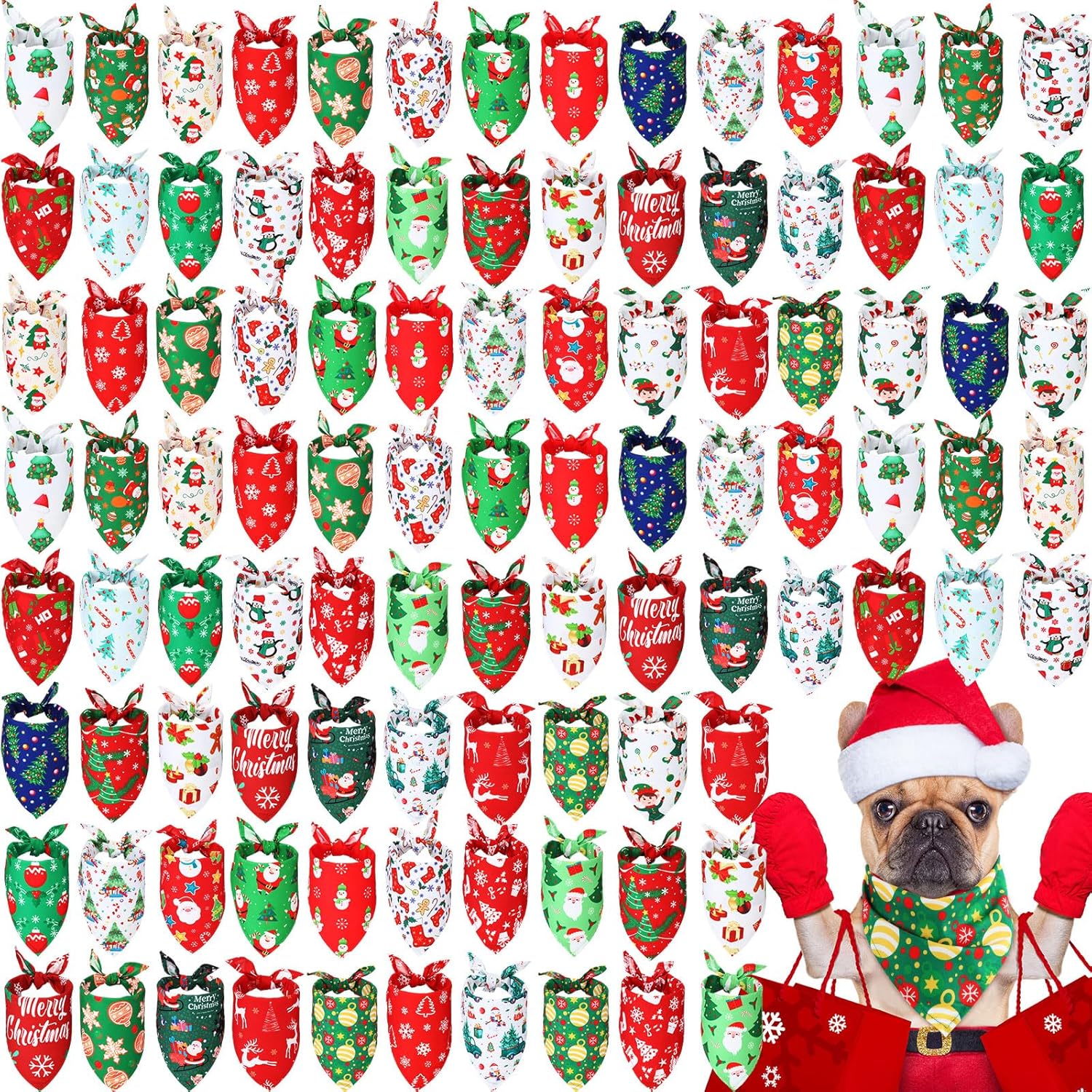 Abbylike 100 Pcs Christmas Dog Bandanas Bulk Xmas Bandanas for Dogs Triangle Kerchief Bibs Scarf Set for Pet Xmas Costume Photo Props Accessories Pet Shops Grooming, 25 Styles (25.6 x 17.7 x 17.7)