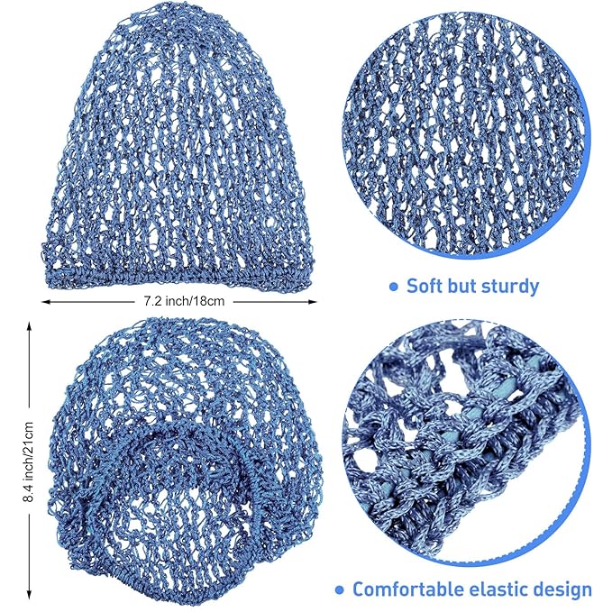 Waydress 2 Pieces Mesh Hair Net Rayon Knit Snood Women Crocheted Sleep Cap (Purple and Blue)