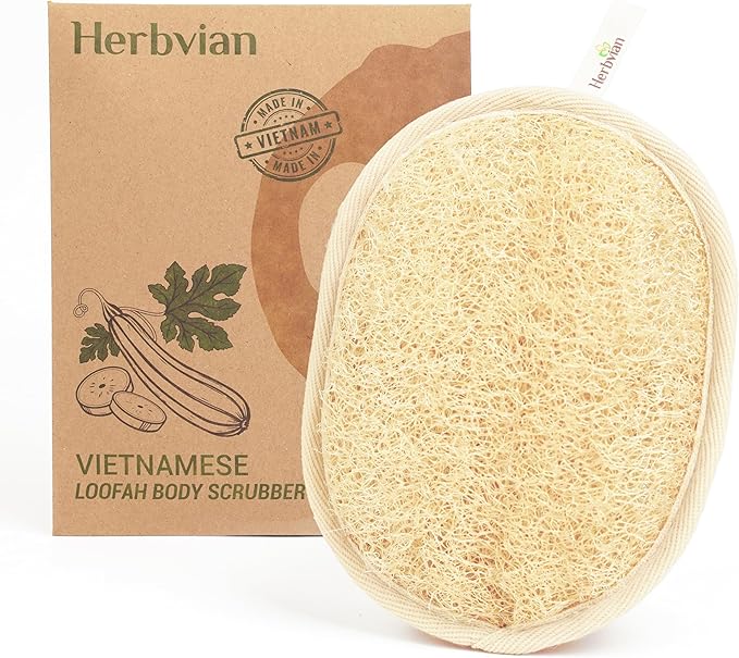 Vietnamese Natural Loofah Exfoliating Body Scrubber Pads, 100% Plant-Based Shower Luffa Sponge, Bath Loofah for Women Men (1, Oval 6.5"x4.9")