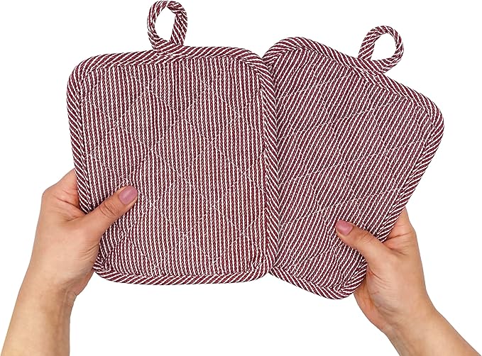 American Linen Pot Holders, Hot Pads, Table Pads for Kitchen and Dining Table, Non Slip Heat Resistant Hot Pot Holder (Burgundy, 4 Pack)