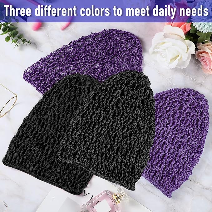 Waydress 2 Pieces Mesh Hair Net Rayon Knit Snood Women Crocheted Sleep Cap (Black, Purple)