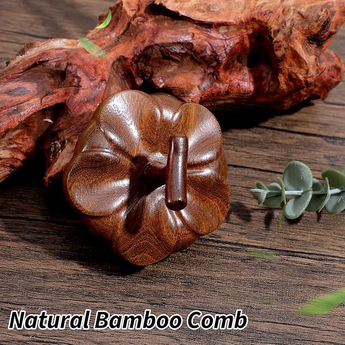 Wooden Scalp Massager Comb for Promote Hair Growth, Natural Wooden Hair Brush Portable Handheld Head Gua Sha Brush Round Anti-Static Head Massage Tool for Men Women Spa