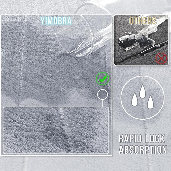 Yimobra U-Shaped Toilet Bath Mat Set 2 Piece - Super Soft Absorbent Quick Dry Memory Foam Bathroom Rugs, Machine Washable Non Slip Floor Carpet for Tub Shower & Single Sink (17x24 & 24x20, Silver)