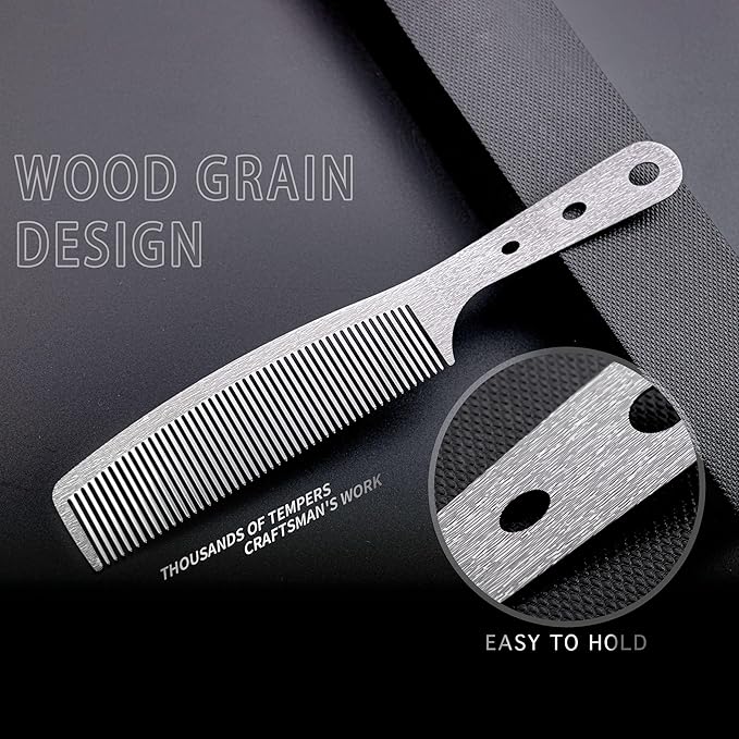 2 Pcs Stainless Steel Comb,Teasing Comb with Metal Pick, Rat Tail Combs, Metal Combs Hair Cutting for Stylist Hair Women Wood Grain Design