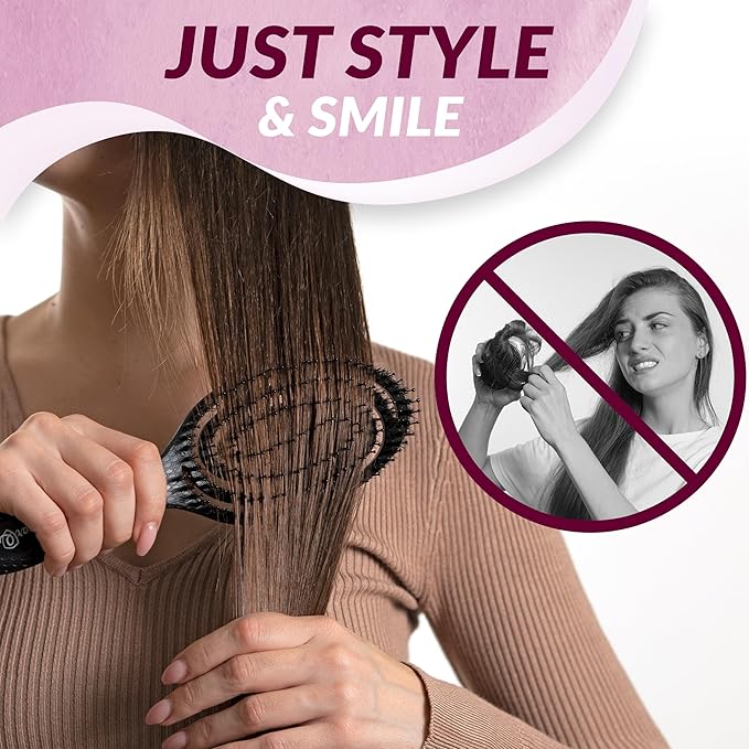 marQus Detangle Boar Brush Women and Men, Exclusive Ultra-soft bending Bristles and Body - Glide Through Tangles With Ease For All Hair Types - Women, Men, Wet And Dry Hair, 1pcs Black Brush