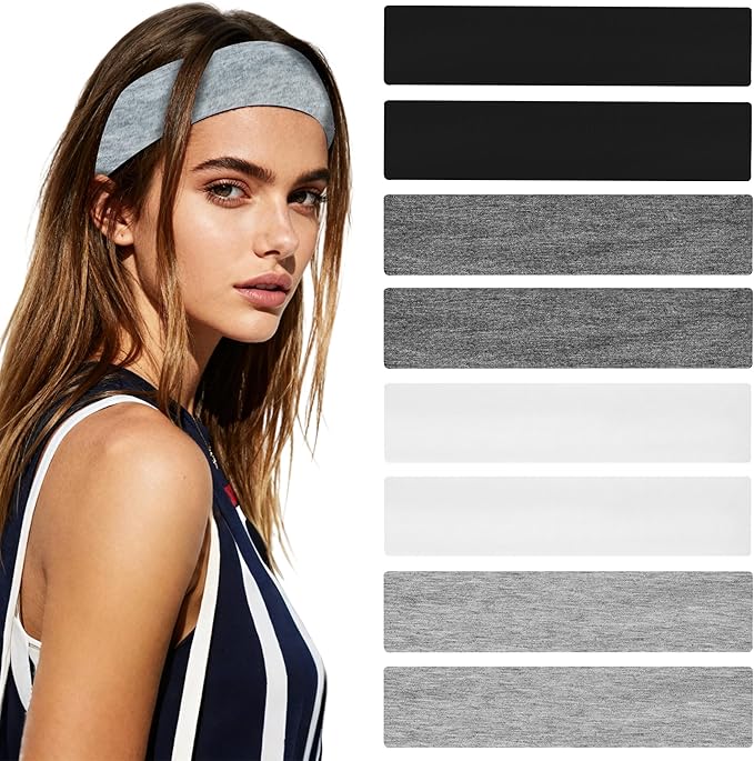 Headbands for Women Non-Slip Workout Hair Bands, 6 Pack Stretchy Athletic Soft Sweatbands, Elastic Cloth Fabric Headband, Fashion Head Bands for Yoga Running Sports Gym Sports Exercise