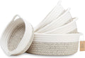 NaturalCozy 5-Piece Round Small Woven Baskets Set– Cotton Rope Baskets for Organizing! Montessori Toys, Fruits Remotes Key Tray Bowl for Entryway Desk, Shallow Catchall Home Décor, Cat Dog Bin Gift