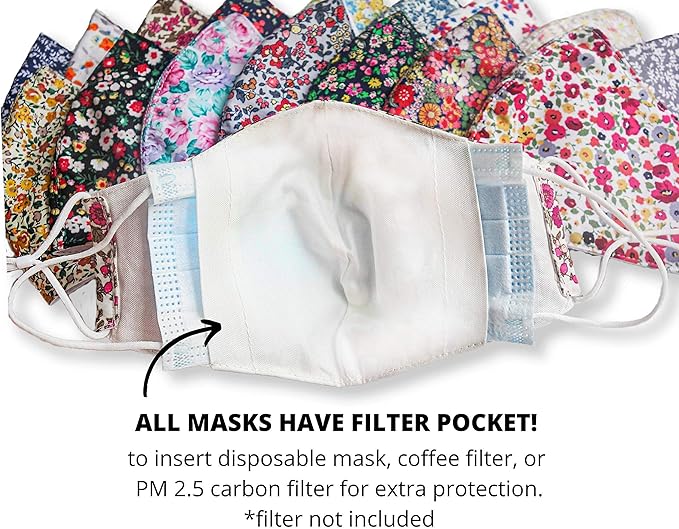 HOPE LOVE SHINE Face Mask Adjustable Filter Pocket Reusable Breathable Washable Cloth Mask Face Masks for Women Men - 5 Pack