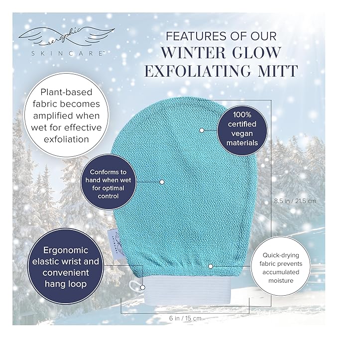 Seraphic Skincare Winter Glow Premium Exfoliating Mitt for Body 1pc – Exfoliating Glove & Body Scrubber for Shower Use, Deep Body Exfoliation, Dead Skin Removal & Self Tanner & Self Tanner Washcloth