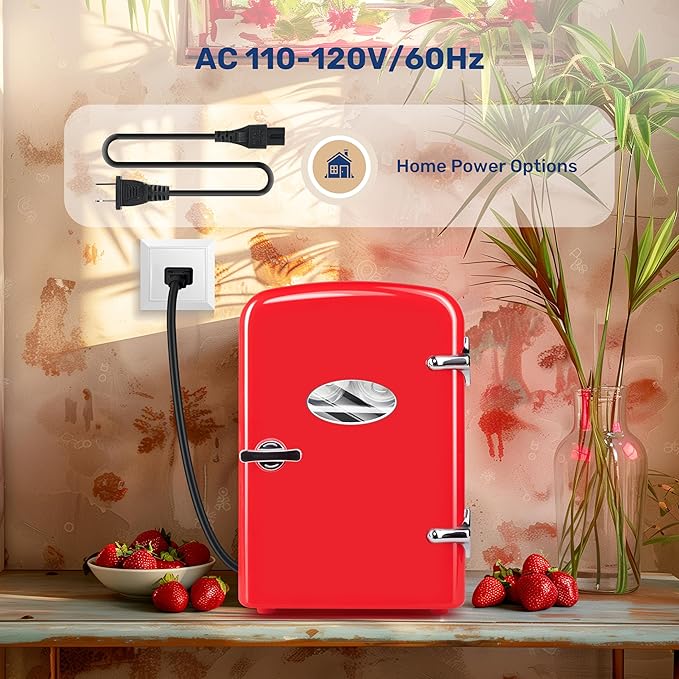 YSSOA Mini Fridge with Observation Window 4-Liter Six 12 oz Cans Portable Warmer & Cooler Compact Refrigerator, 100% Eco Friendly and Freon-Free, Red
