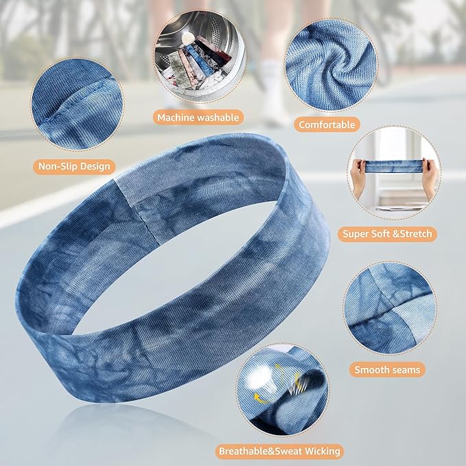 Headbands for Women, Stretchy Non Slip Soft Cotton Cloth Hair Bands for Sports, Workout, Yoga and Running, 7pcs